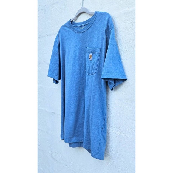 Carhartt Mens T Shirt Large Blue Loose Fit Short Sleeve Crew Neck Tee Pocket - Picture 2 of 9